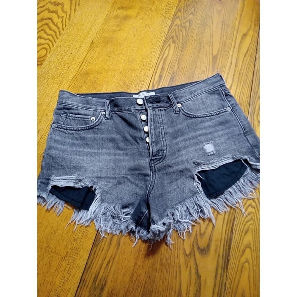WE THE FREE Jeans Shorts Womens 28 BLACK Preowned Summer Denim Raw Hem ? PEOPLE